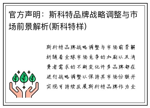 官方声明：斯科特品牌战略调整与市场前景解析(斯科特样)
