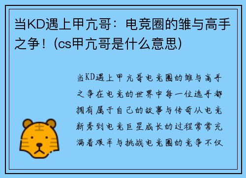 当KD遇上甲亢哥：电竞圈的雏与高手之争！(cs甲亢哥是什么意思)