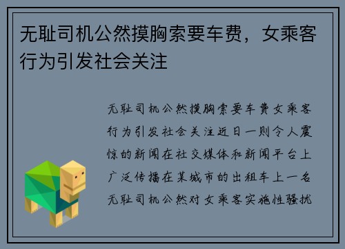 无耻司机公然摸胸索要车费，女乘客行为引发社会关注