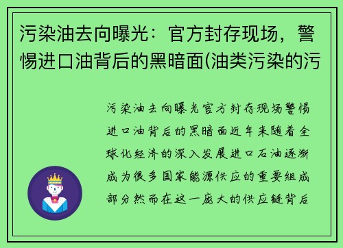污染油去向曝光：官方封存现场，警惕进口油背后的黑暗面(油类污染的污染源有什么)